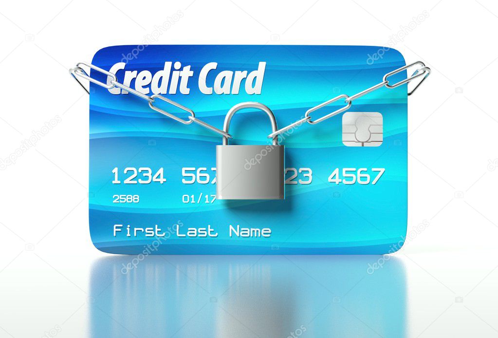 Credit card and padlock, concept of security