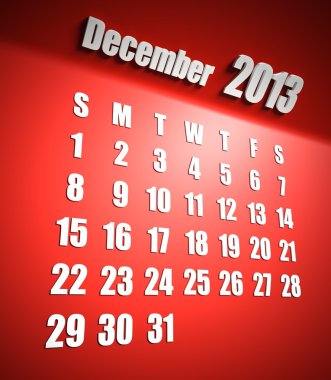 takvimi 2013 Aralık kırmızı arka plan