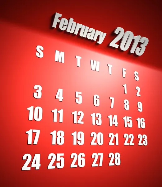 Ημερολόγιο 2013 Φεβρουαρίου κόκκινο φόντο — Φωτογραφία Αρχείου
