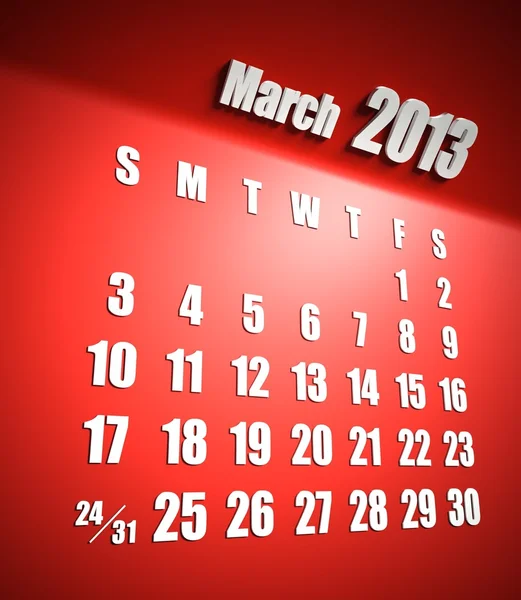 Calendar 2013 march red background — Stock Photo, Image