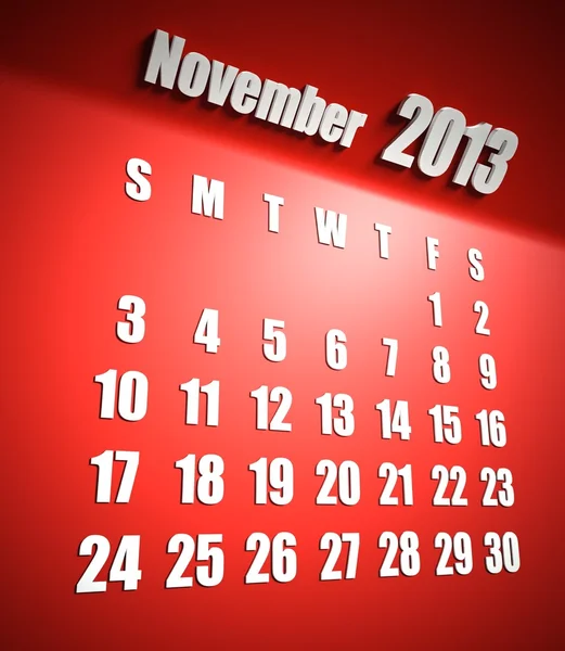 Календарь 2013 ноябрь красный фон — стоковое фото