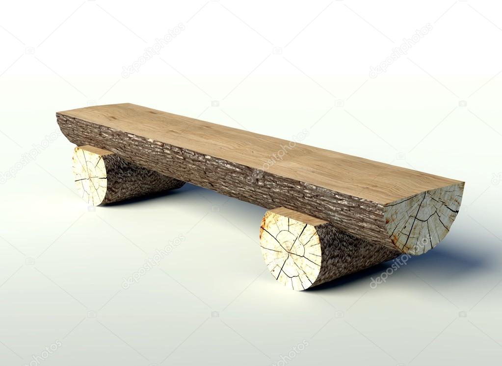 Wooden bench made of tree trunks