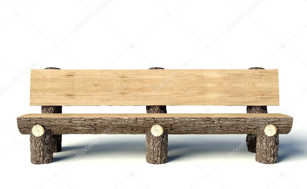 Wooden bench made of tree trunks