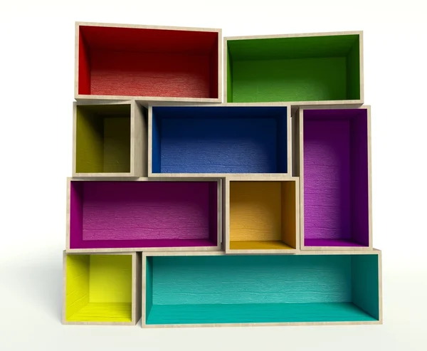 Otevřít barevné dřevěné boxy na zásobníku, pozadí — Stock fotografie