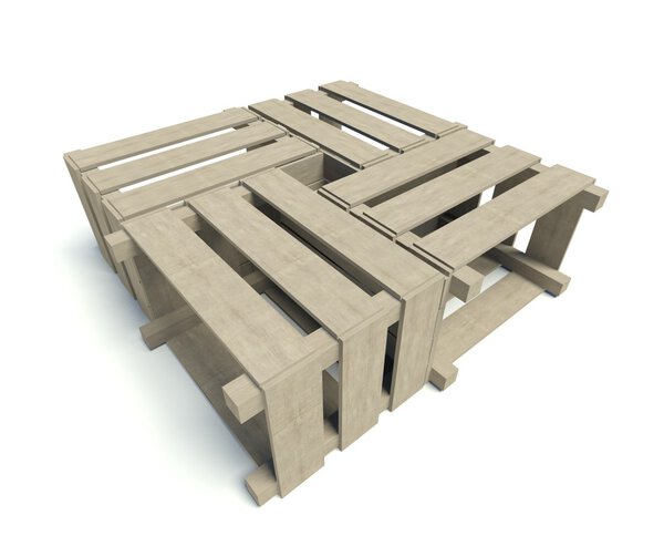 Деревянные ящики формирующие стол, изолированные на белом
