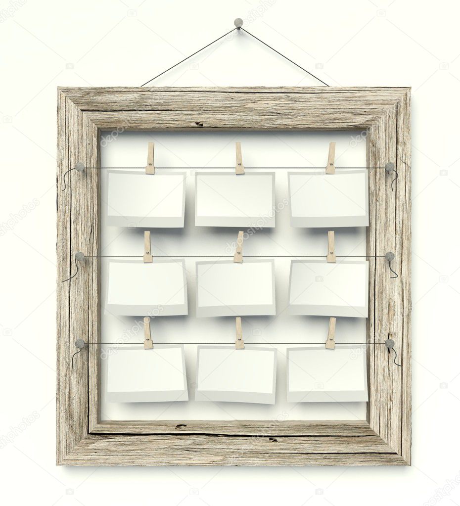 Empty frame with blank photos, isolated white