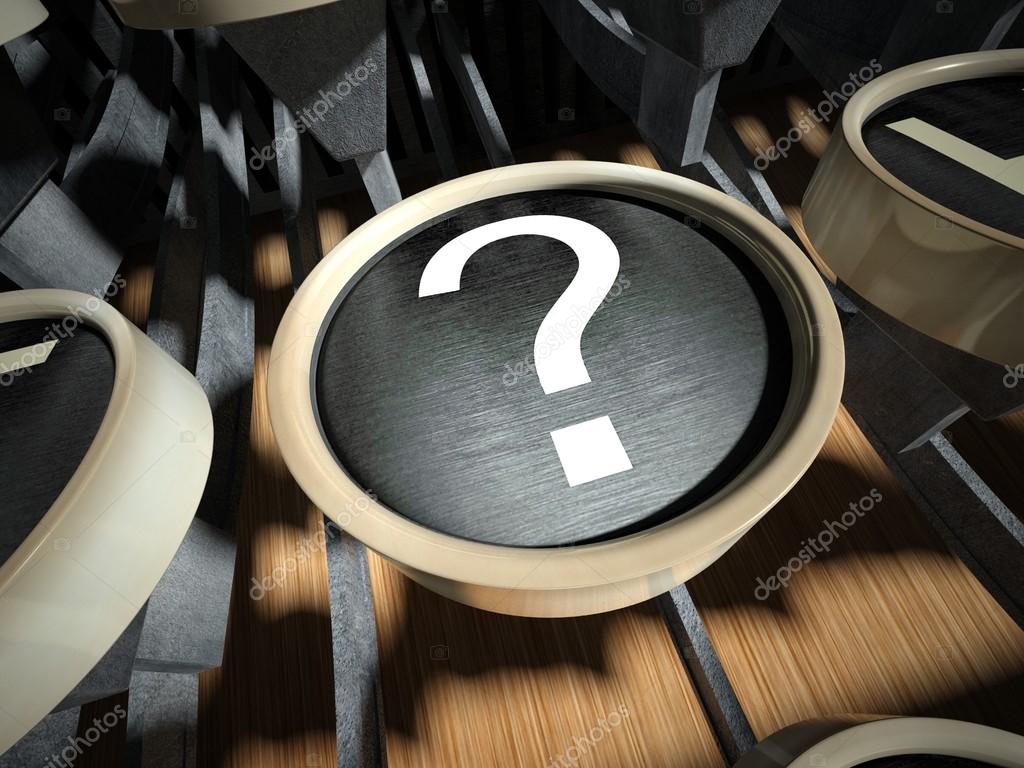 Typewriter with question mark button, vintage Stock Photo by