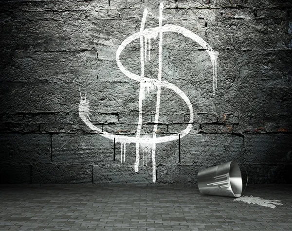 Graffiti wall with dollar sign, street background — Stock Photo, Image