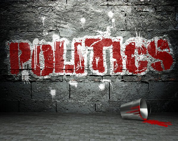 Graffiti wall with politics, street background