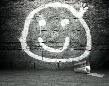 Graffiti duvar gülümsemek yüz, sokak arka plan