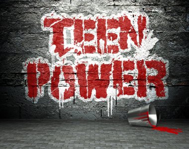 teen güç, sokak arka plan ile Graffiti duvar