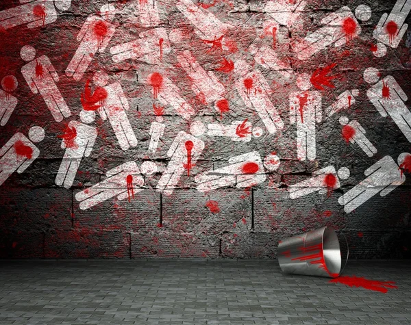 Graffiti wall with war symbol, street background — Stock Photo, Image