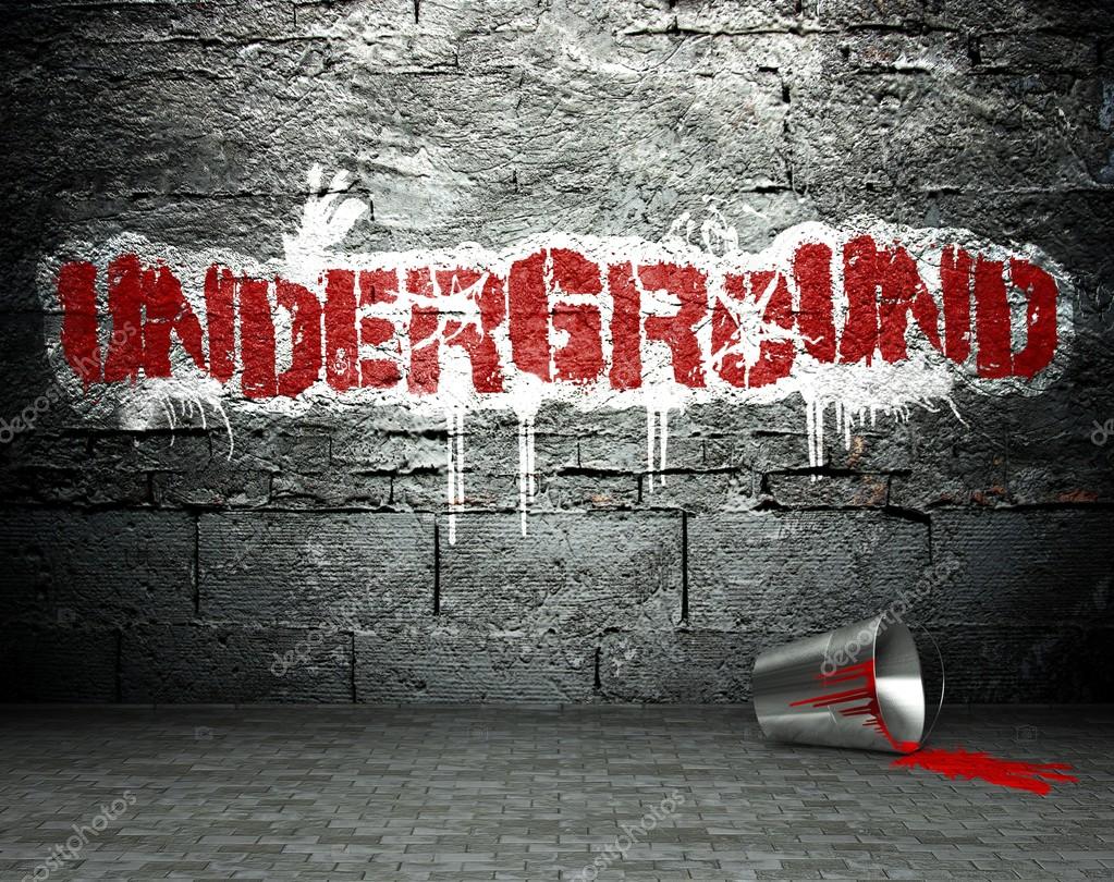 Graffiti wall with underground, street background Stock Photo by