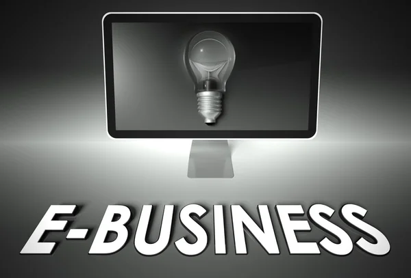 Ecran et ampoule avec E-business, E-commerce — Photo