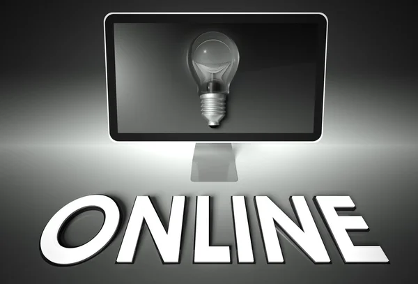 Schermo e lampadina con Online, Idea — Foto Stock