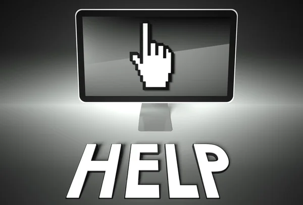 Ikona obrazovky a ruku s pomoc, podpora — Stock fotografie