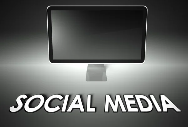 Prázdná obrazovka počítače slovo sociální média — Stock fotografie