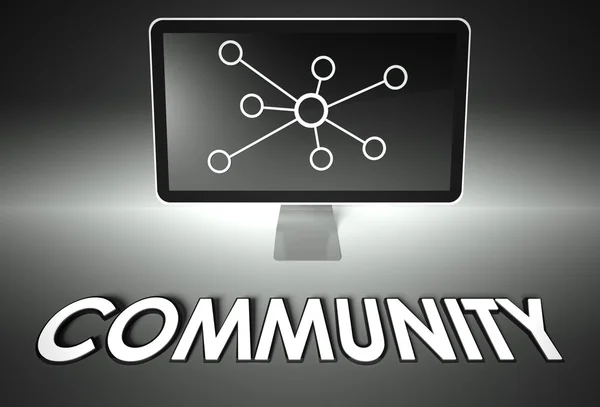 Screen and internet sign with Community, Connection — Stock Photo, Image