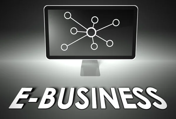 Segno schermo e internet con E-business, E-commerce — Foto Stock