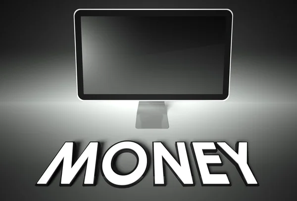 Компьютер пустой экран со словом Деньги — стоковое фото