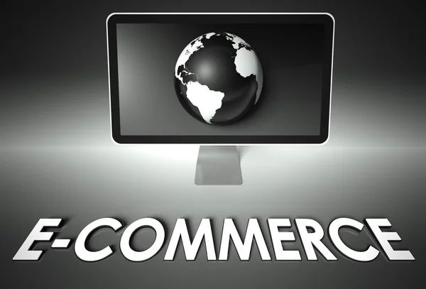 Schermo e globo con E-commerce, Business — Foto Stock