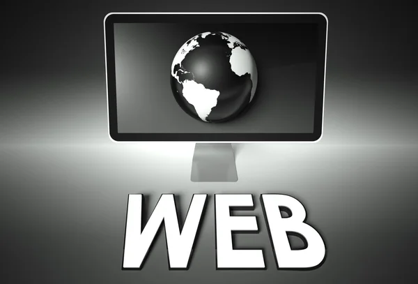 Schermo e globo con Web, Rete — Foto Stock