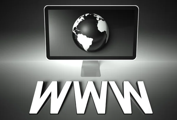 Scherm en globe met www, netwerk — Stockfoto