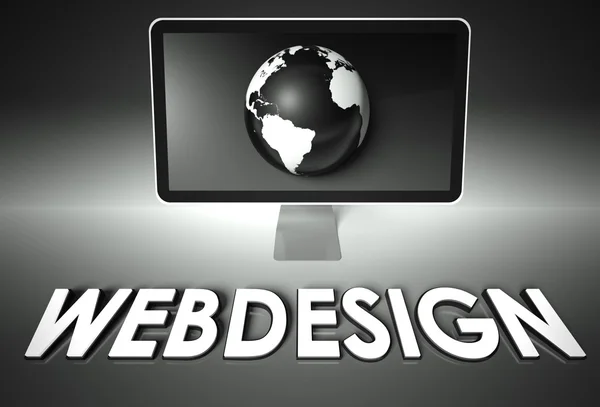 Screen and globe with Webdesign, Design — Stock Photo, Image