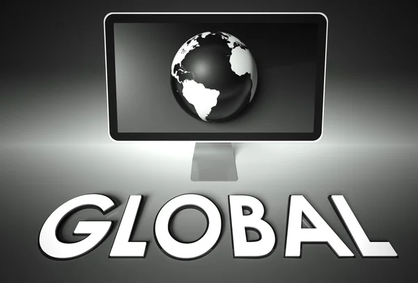 Экран и глобус с Global, Сеть — стоковое фото