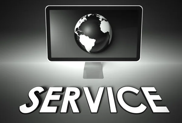 Scherm en globe met service, ondersteuning — Stockfoto