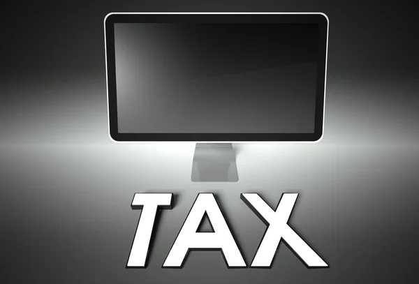 Počítače prázdná obrazovka s slovo daň — Stock fotografie
