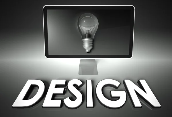 Экран и лампочка с дизайном, Идея — стоковое фото