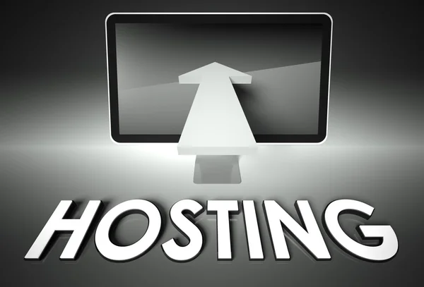 Schermo e grafico freccia con parola Hosting, Rete — Foto Stock