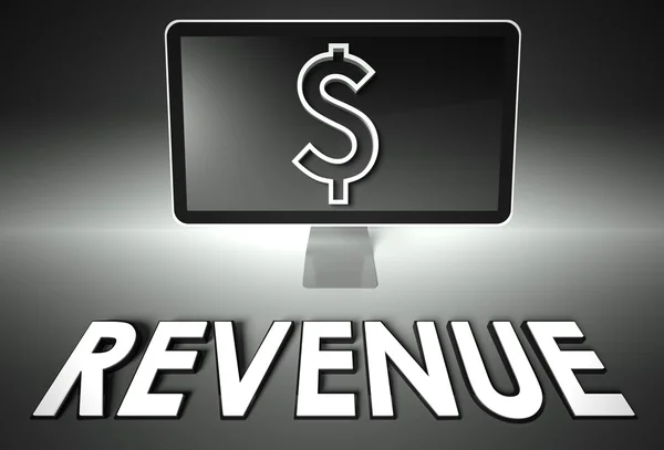 Screen and dollar sign, word Revenue, E-commerce — Stock Photo, Image