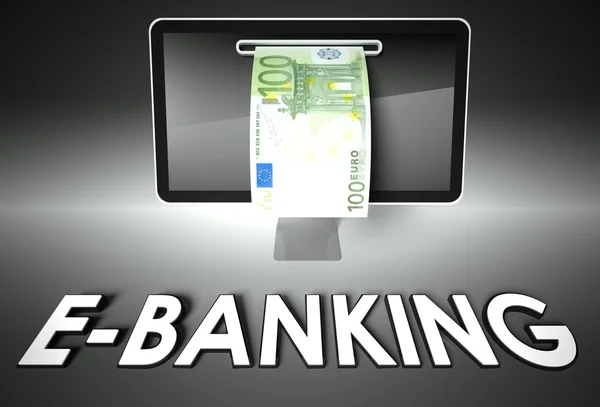 Screen and euro bill, E-banking — Stock Photo, Image