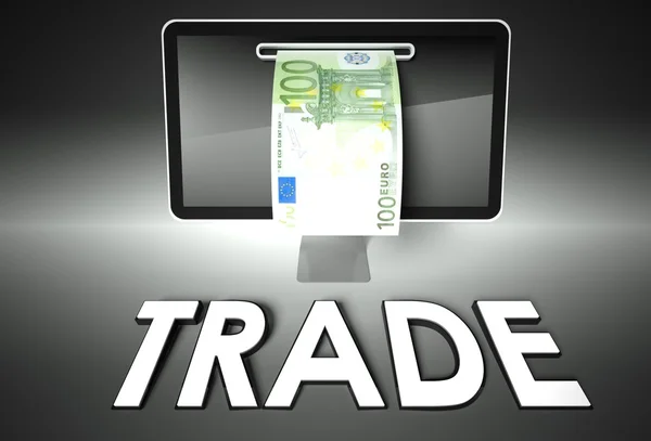Ekran ve euro fatura, ticaret — Stok fotoğraf