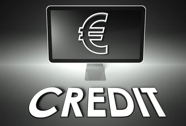 Bildschirm und Euro-Zeichen, Kredit — Stockfoto