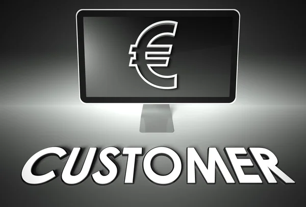 Señal de pantalla y euro, Cliente — Foto de Stock