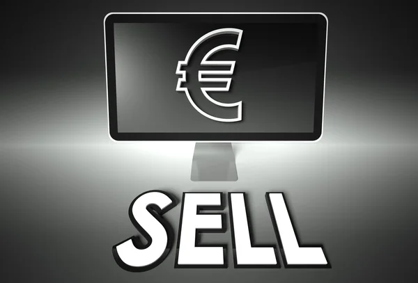 Screen and euro sign, Sell — Stock Photo, Image