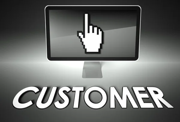 Screen and hand icon with Customer, E-commerce — Stock Photo, Image