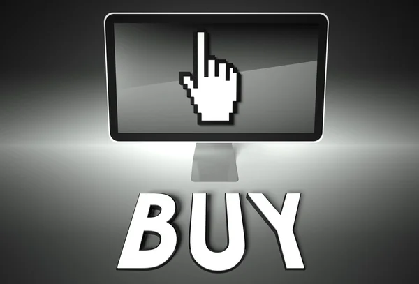 Icona dello schermo e della mano con Buy, E-commerce — Foto Stock