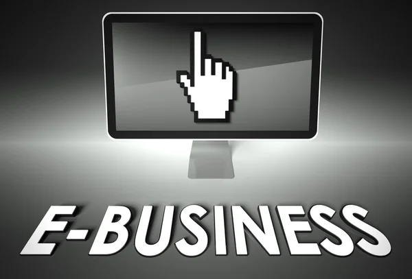 Icono de pantalla y mano con E-business, E-commerce —  Fotos de Stock