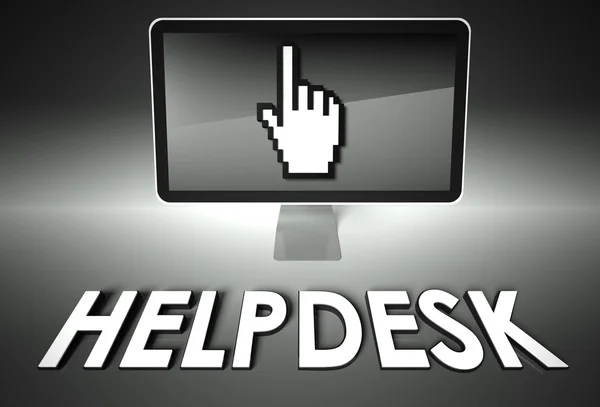 Icono de pantalla y mano con Helpdesk, Soporte — Foto de Stock