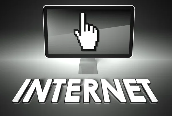 Screen and hand icon with Internet, Network — Stock Photo, Image