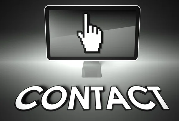 Icono de pantalla y mano con Contacto, Conexión —  Fotos de Stock