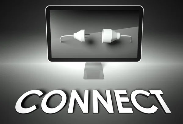 Ordenador y enchufe con Connect, Connection — Foto de Stock