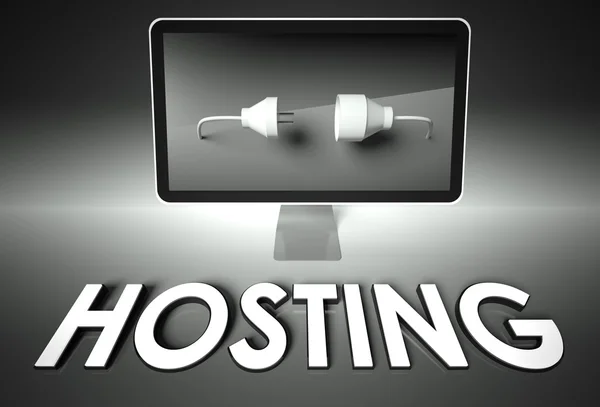 Ordenador y enchufe con Hosting, Red —  Fotos de Stock