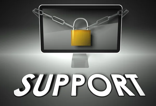 Computer e lucchetto con supporto, sicurezza — Foto Stock