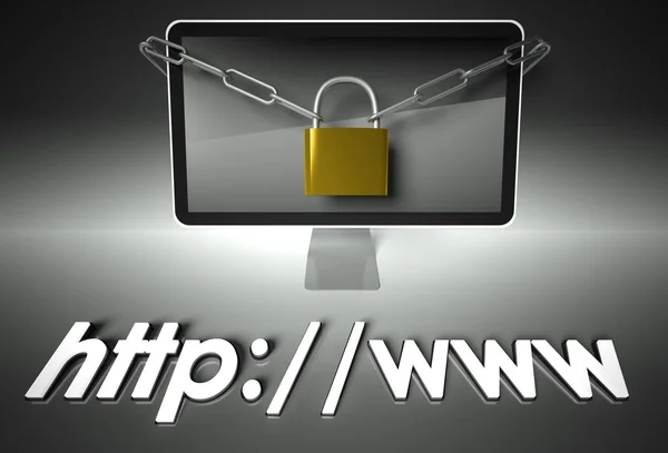 Computer e lucchetto con Http, Sicurezza — Foto Stock