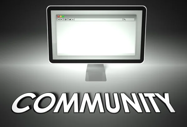 Компьютер и веб-браузер с Community, Connection — стоковое фото